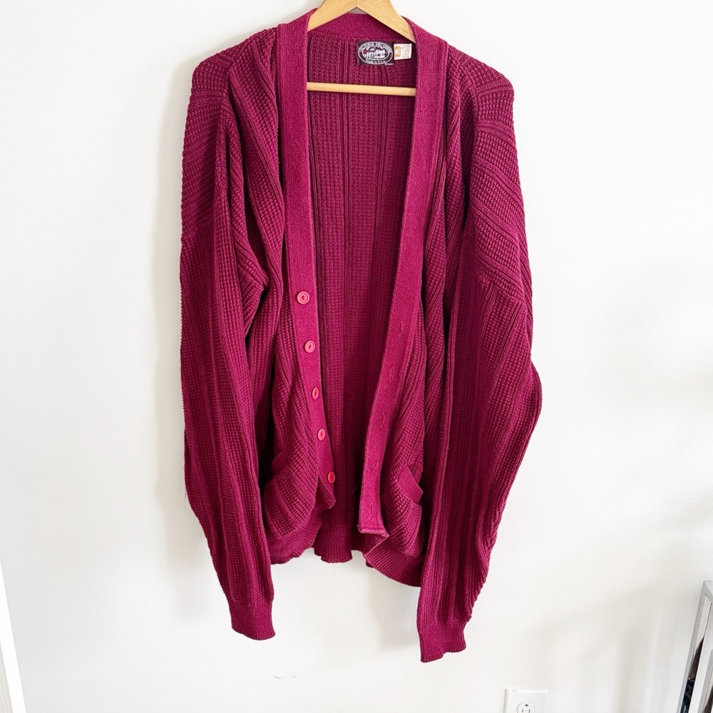 Vintage 90s Victoria dry goods 100% cotton chunky oversized maroon cardigan XL